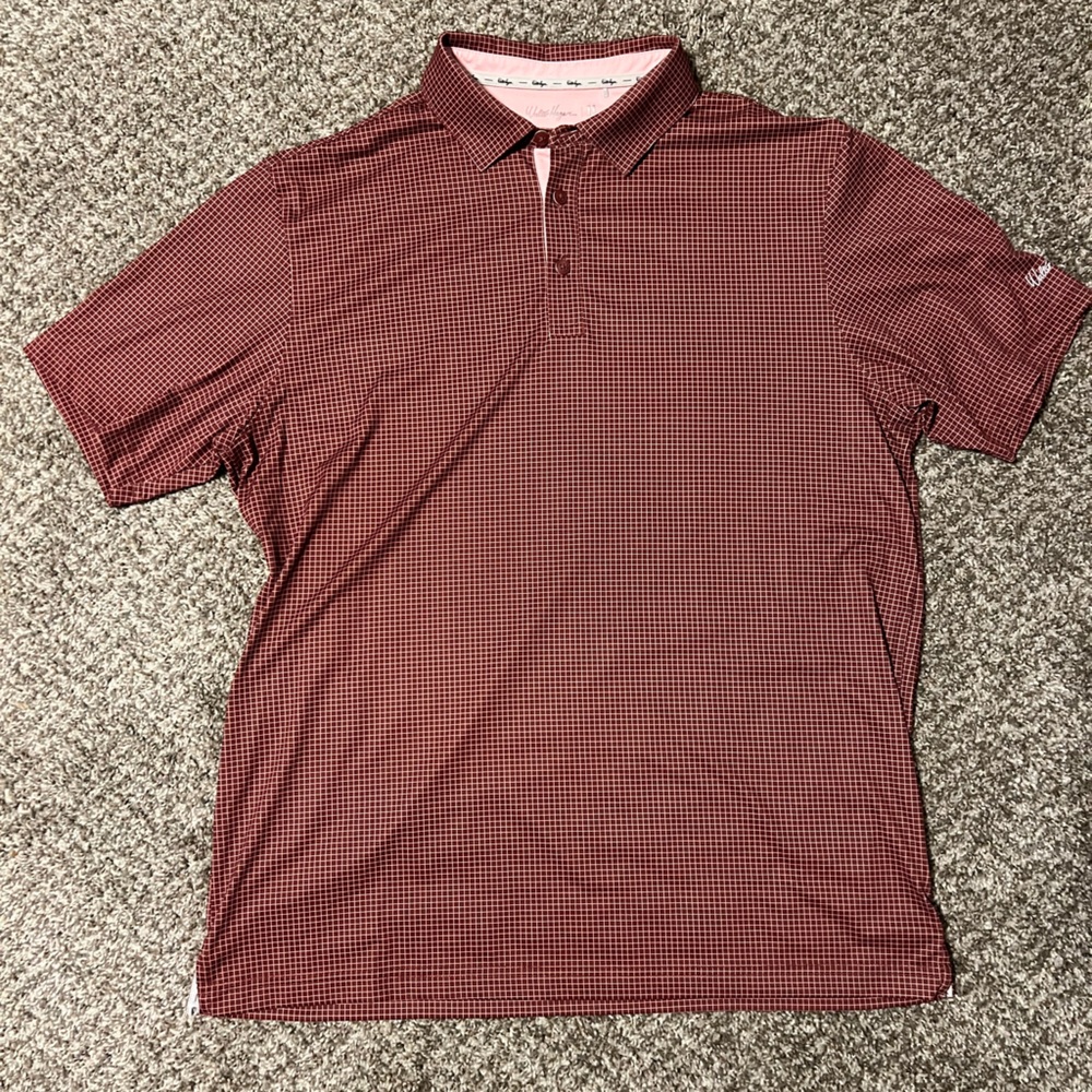 Walter Hagen Burgundy Red and Pink Checkered Polo